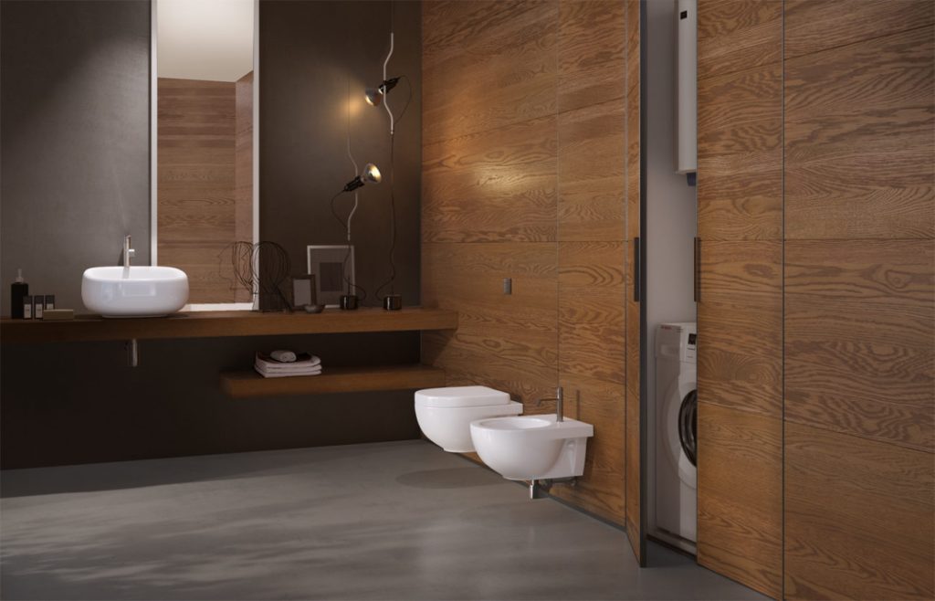 bagno con boiserie in legno