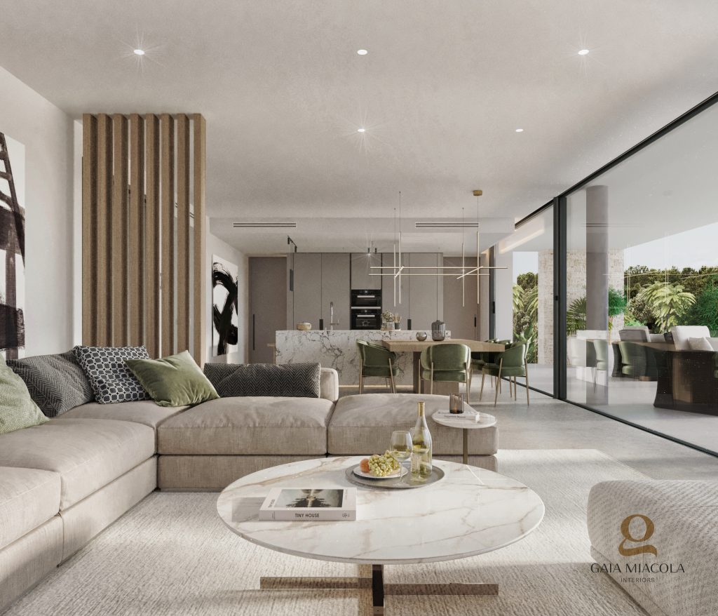 Living room classico in stile contemporaneo con l’innovativo sistema Scorrevole Panoramico in alluminio di Schüco
